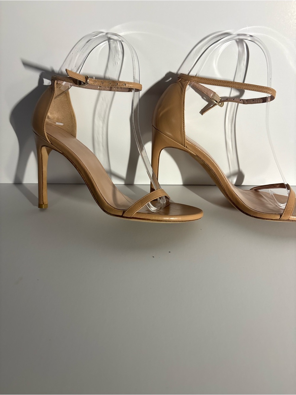 Stuart Weitzman Nudistong Sz 6.5 Minimalist Nude Ankle-Strap Stiletto Heels
